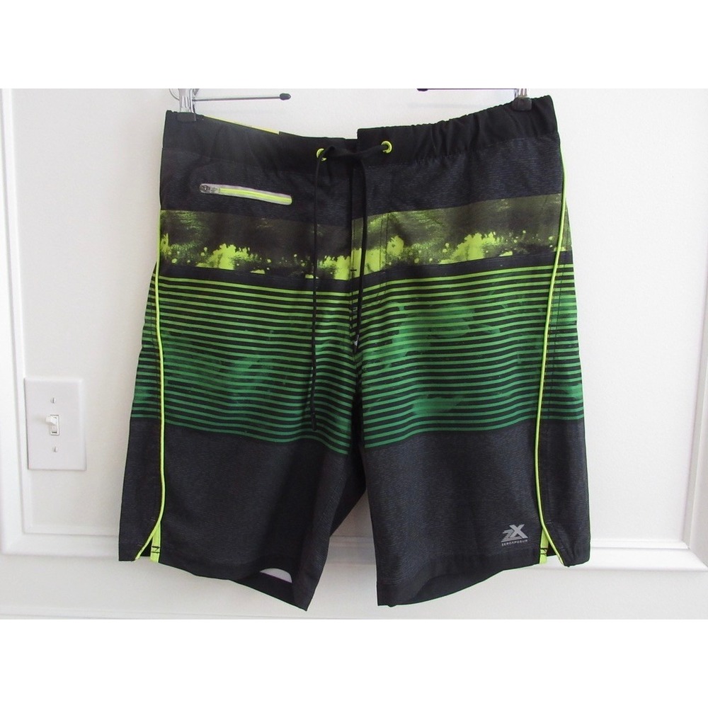 ZeroXposur Mens Swim Trunks Medium Green Black Stretch Board Shorts NWT